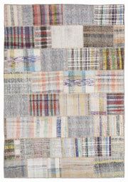 Teselya 1040 Beige Striped Wool Handmade Area Rug 5'3" x 7'7"