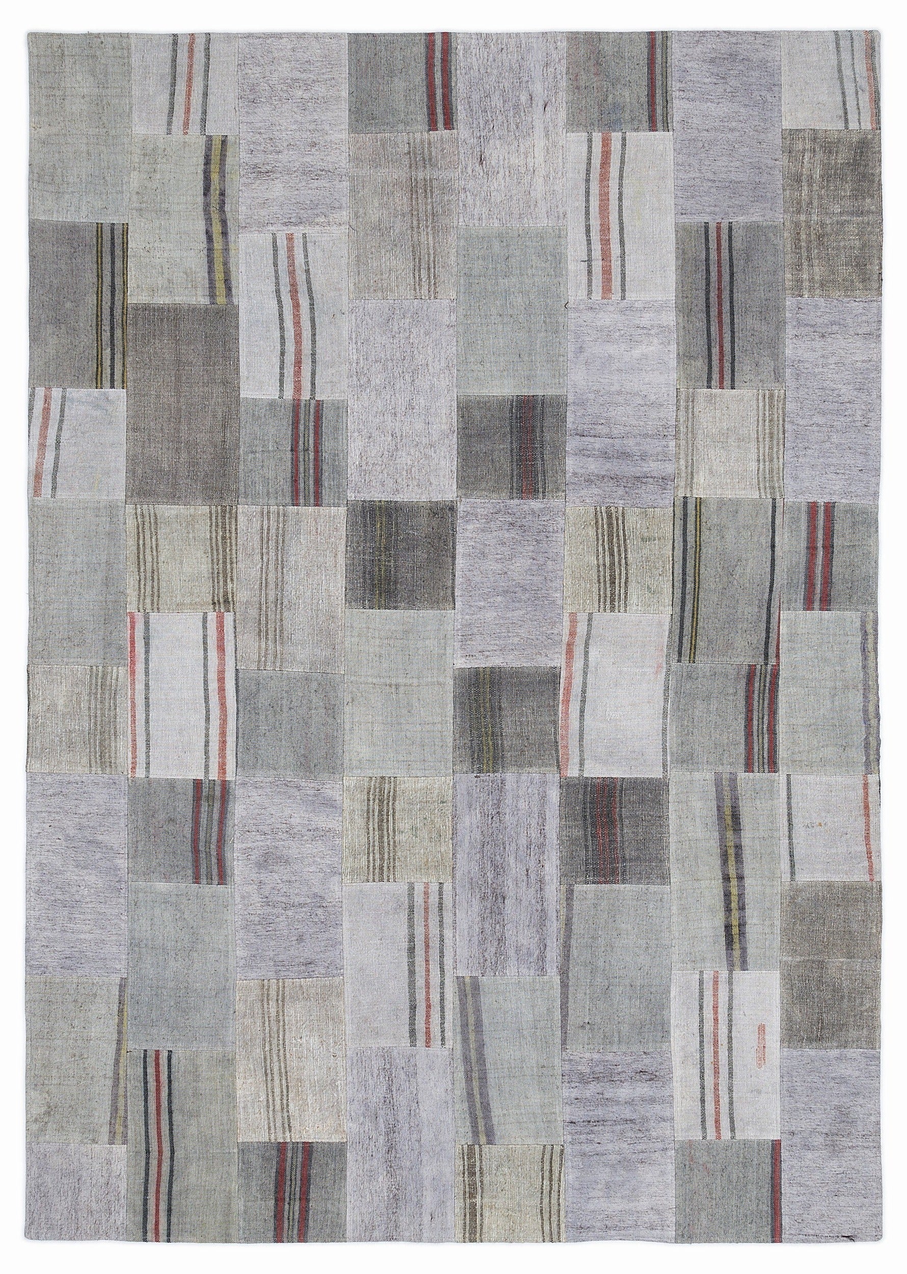 Teselya 1047 Grey Striped Wool Handmade Area Rug 5'3" x 7'7"