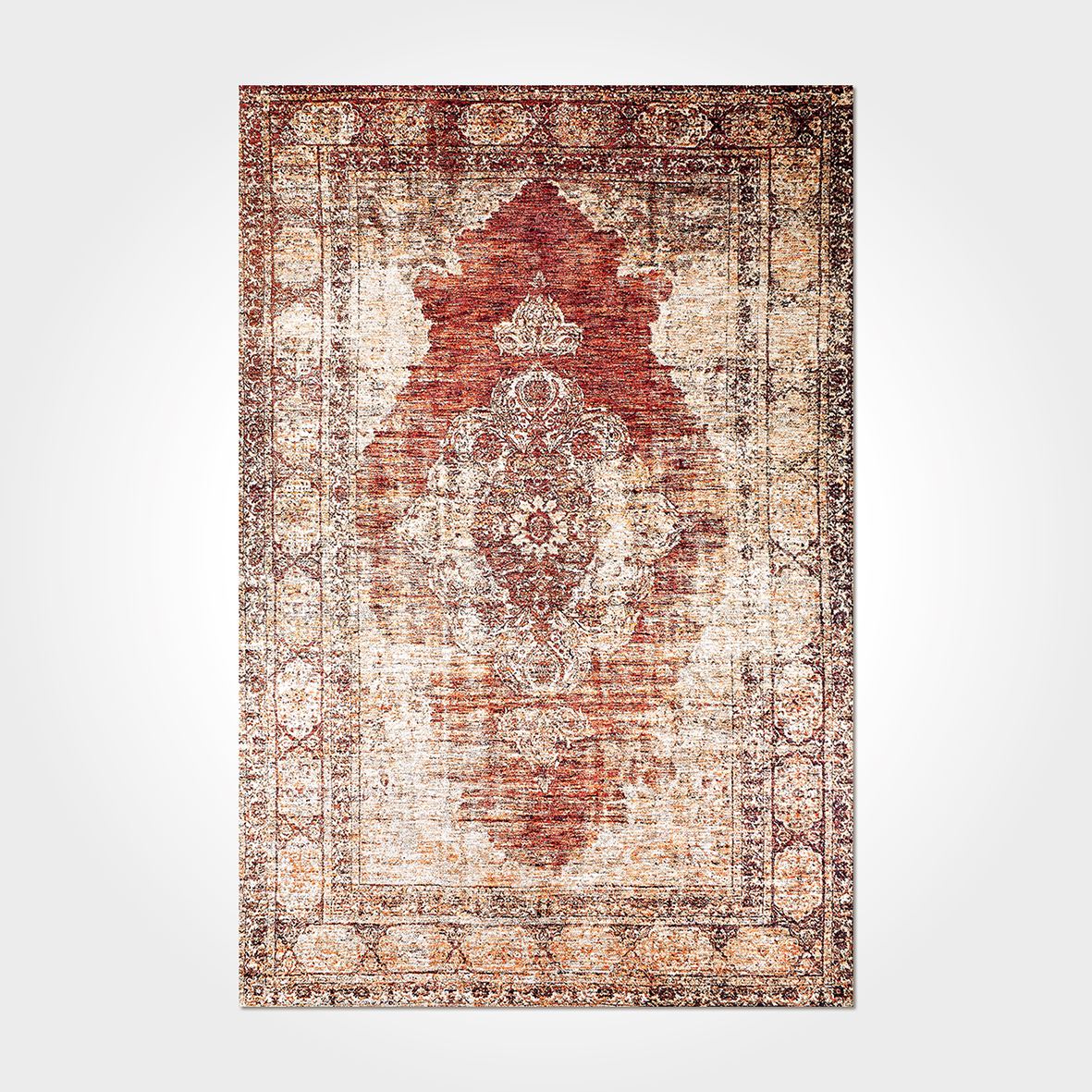 Vintage Chenille Area Rug - Washable Non Slip Orange Carpet With Cotton Yarn