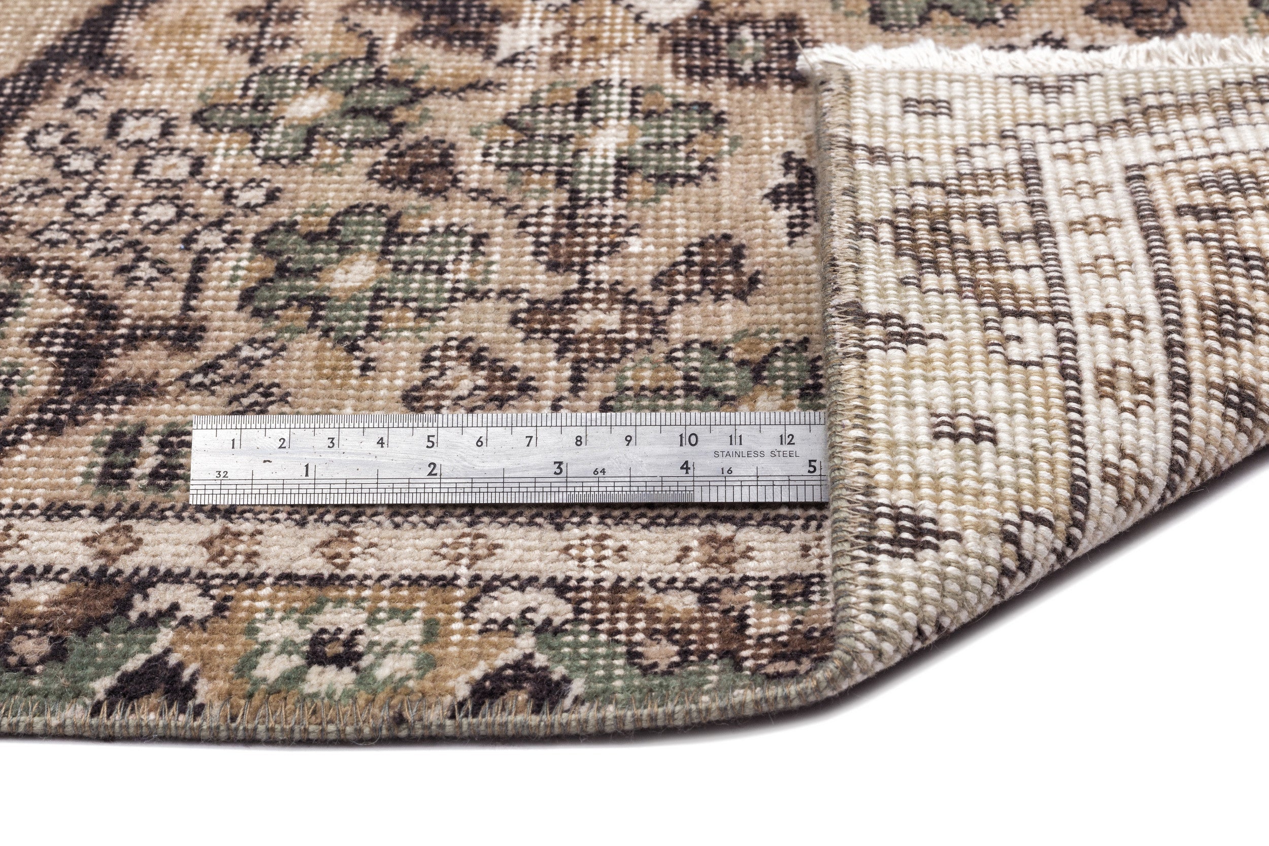 Atina Beige Vintage Wool Handmade Area Rug 5'5" x 8'1"