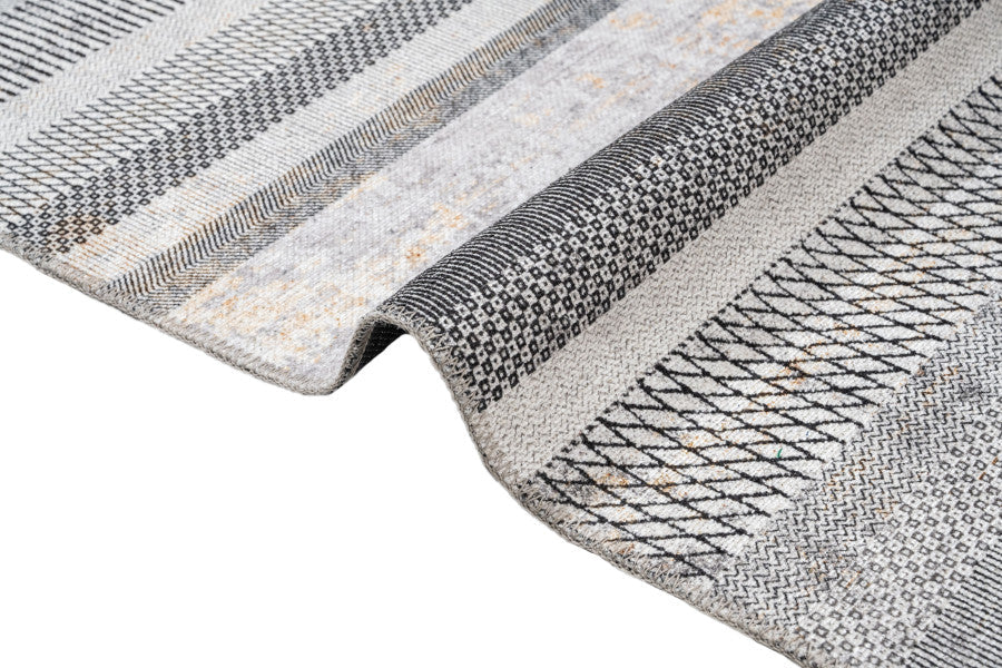 Grey Striped Area Rug | Cotton Chenille Digital Print Carpet by Pia Monte