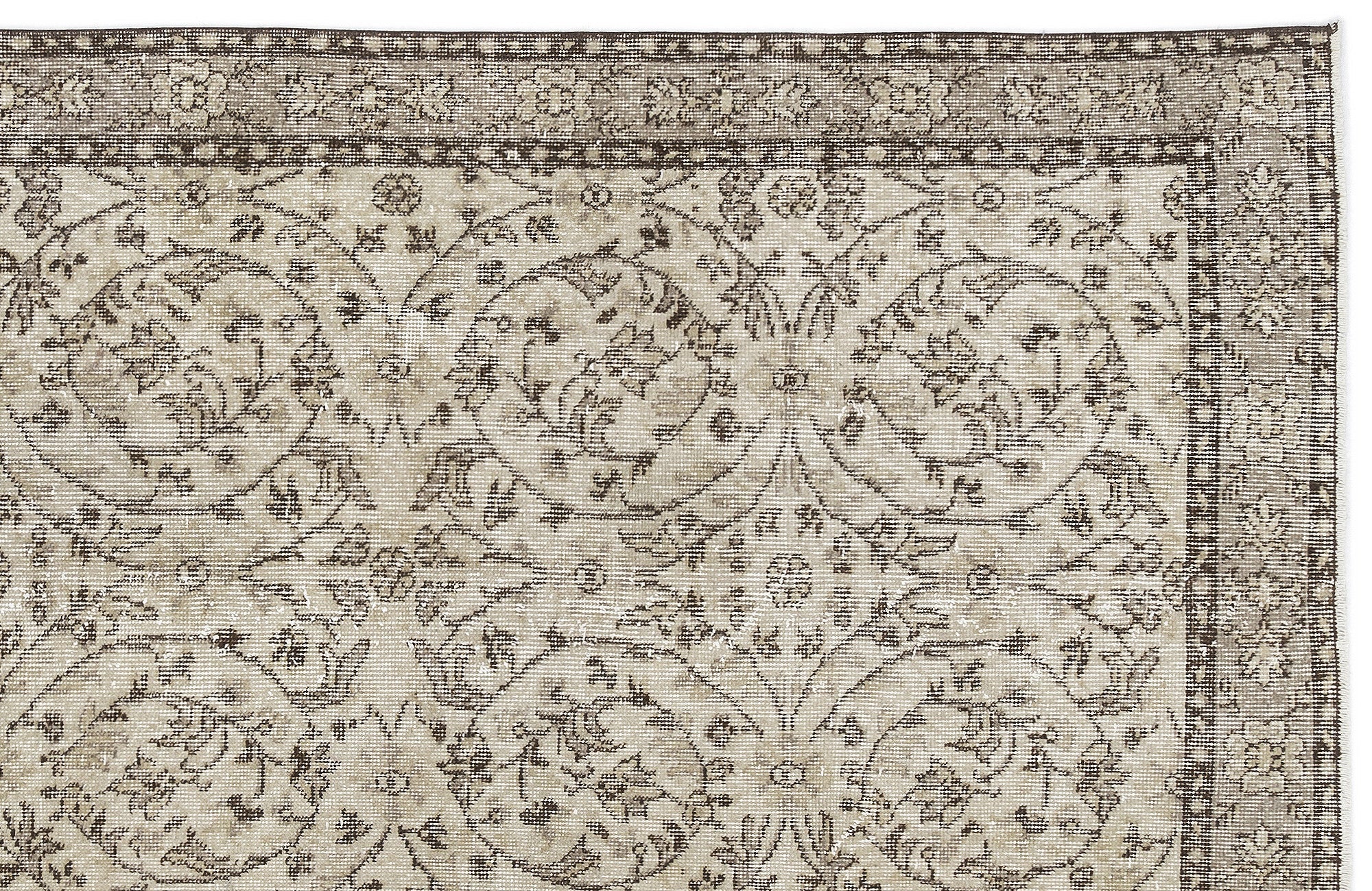 Atina Beige Vintage Wool Handmade Area Rug 3'9" x 6'8"