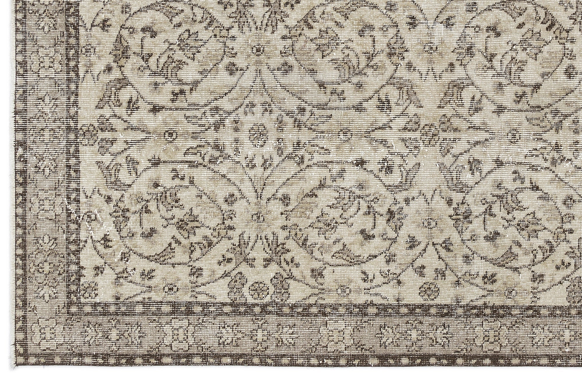 Atina Beige Vintage Wool Handmade Area Rug 3'9" x 6'8"