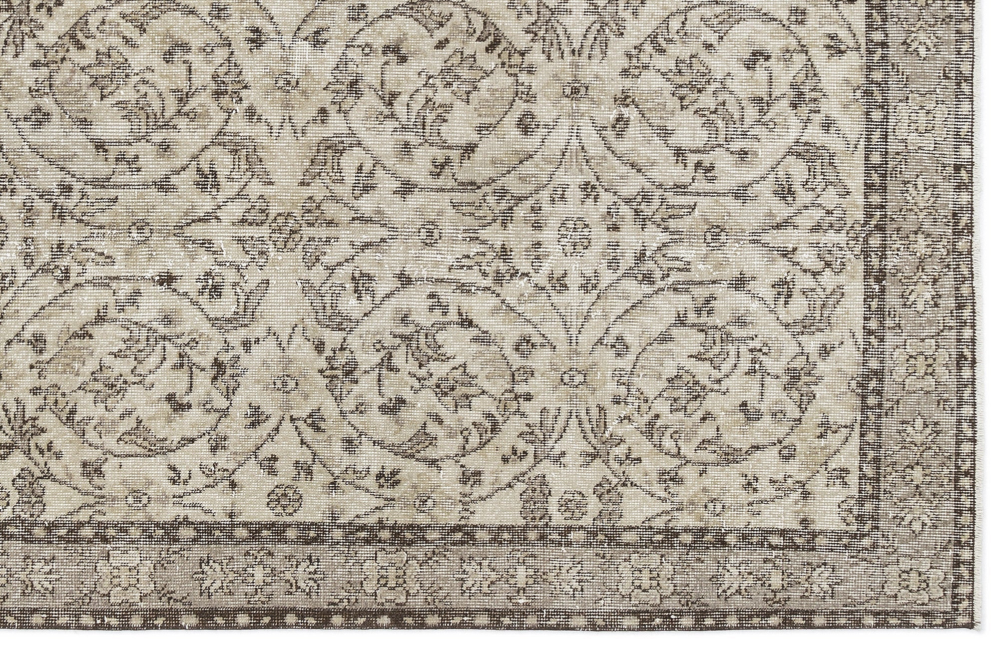Atina Beige Vintage Wool Handmade Area Rug 3'9" x 6'8"