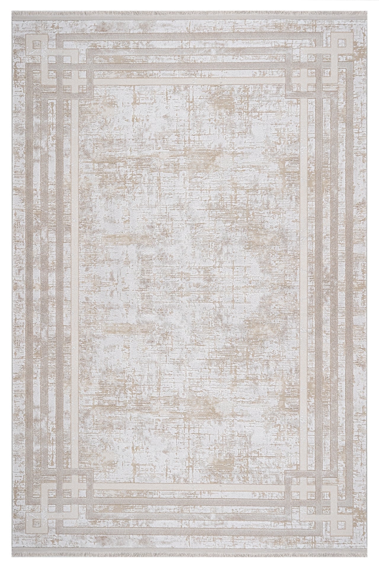 Machine Made Area Rug – Beige Frame Style Rug With 11 mm Pile Height