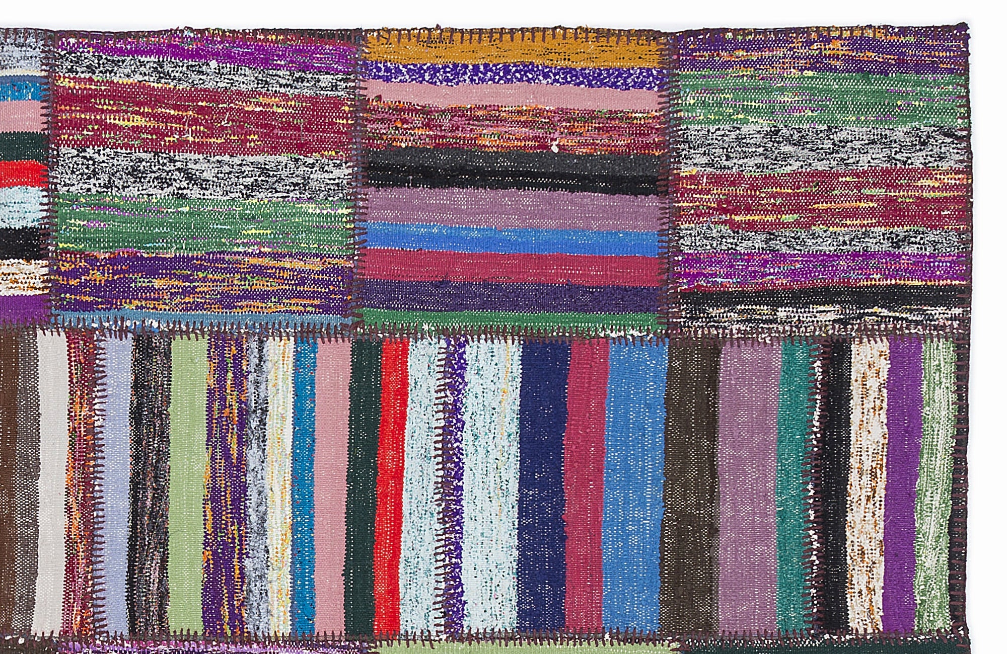 Teselya 1055 Beige Striped Wool Handmade Area Rug 5'3" x 7'7"