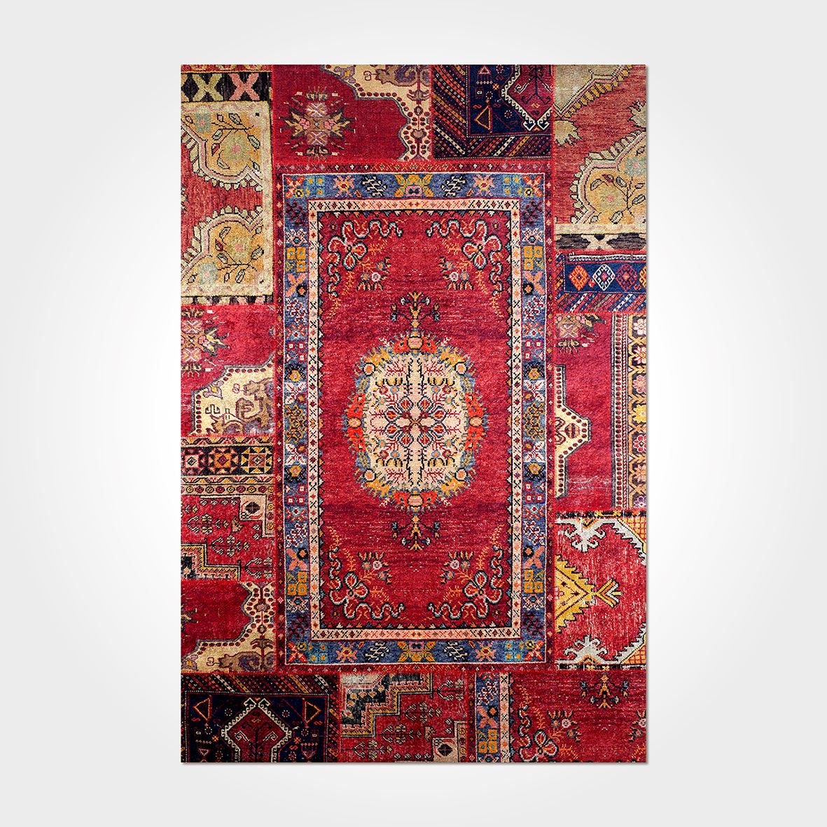 Red Digital Print Rug – Washable Non Slip Chenille Cotton Area Rug with Modern Frame Style