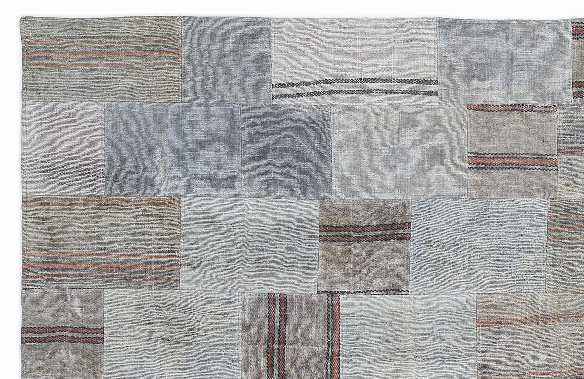 Teselya Blue Striped Wool Handmade Area Rug 5'3" x 7'7"