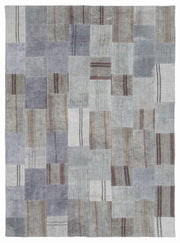 Teselya Blue Striped Wool Handmade Area Rug 5'3" x 7'7"