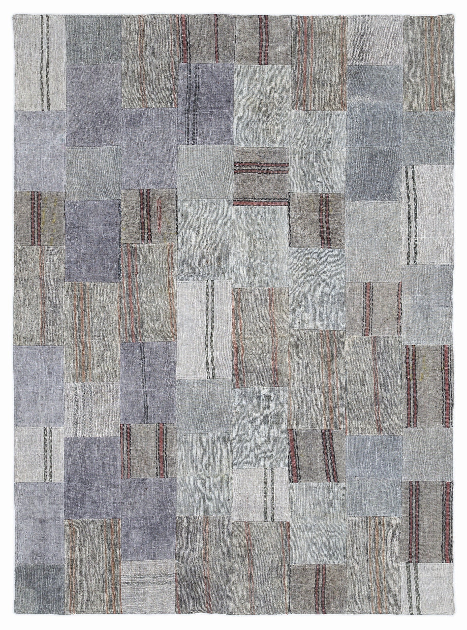 Teselya Blue Striped Wool Handmade Area Rug 5'3" x 7'7"