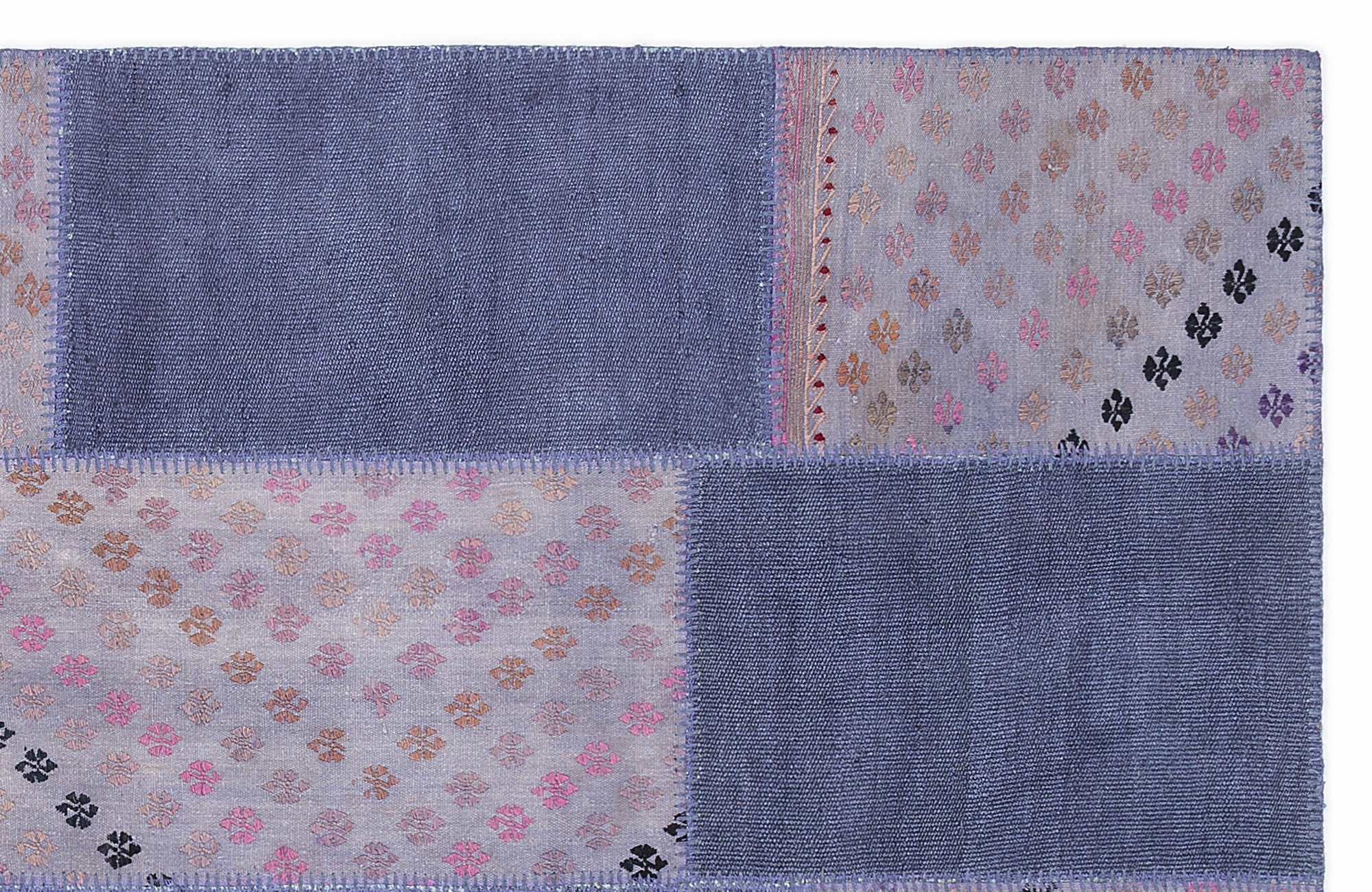 Teselya 1060 Purple Patchwork Wool Handmade Area Rug 5'3" x 7'7"