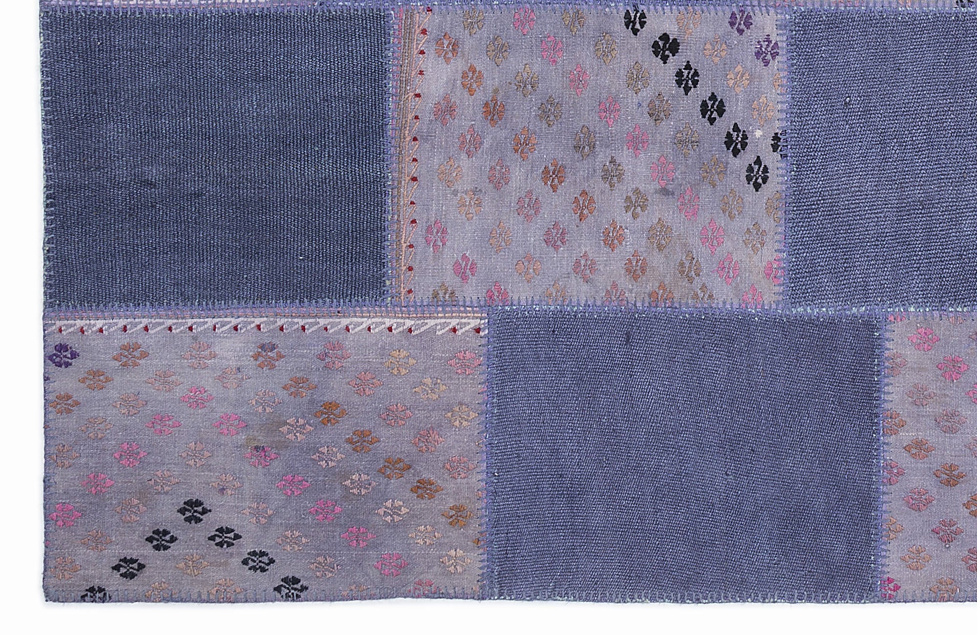 Teselya 1060 Purple Patchwork Wool Handmade Area Rug 5'3" x 7'7"