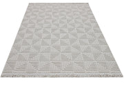 Grey Geometric Area Rug – Machine Made Polyester Rug With 7 mm Pile Height