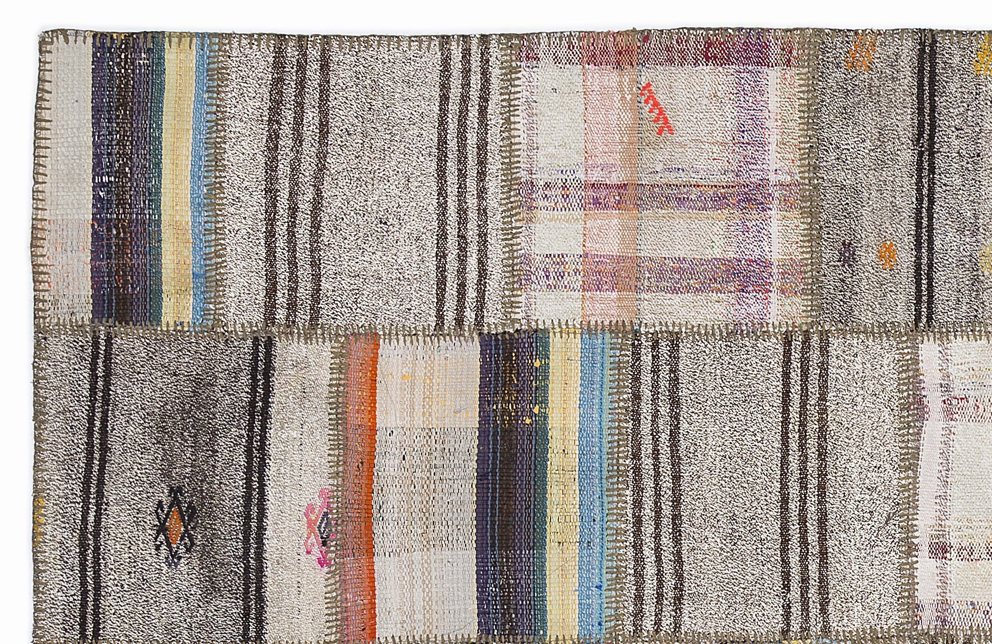 Teselya 1063 Beige Striped Wool Handmade Area Rug 5'3" x 7'7"
