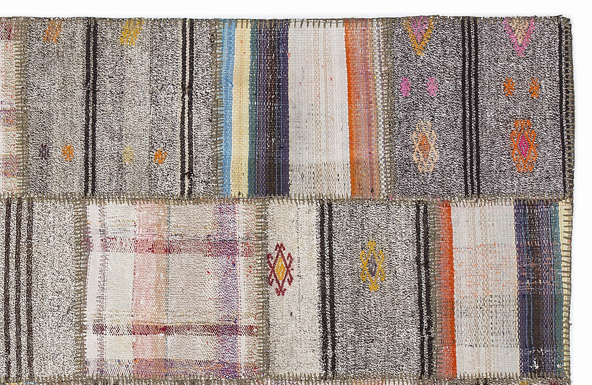 Teselya 1063 Beige Striped Wool Handmade Area Rug 5'3" x 7'7"