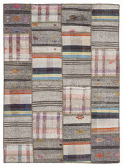 Teselya 1063 Beige Striped Wool Handmade Area Rug 5'3" x 7'7"