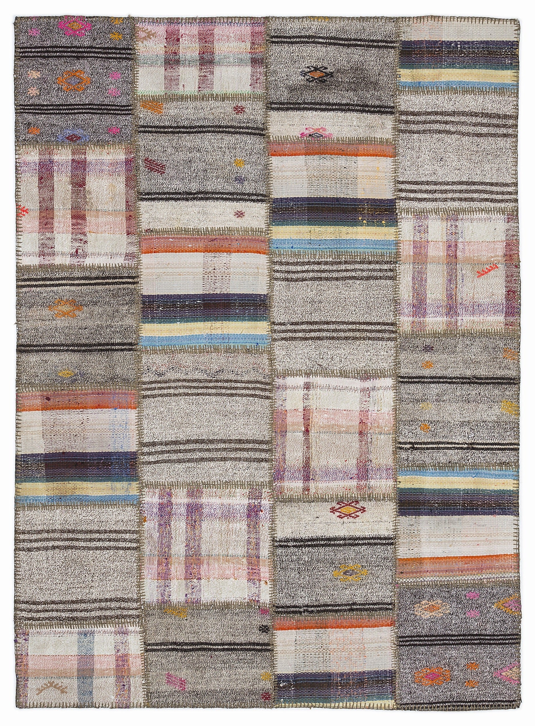 Teselya 1063 Beige Striped Wool Handmade Area Rug 5'3" x 7'7"