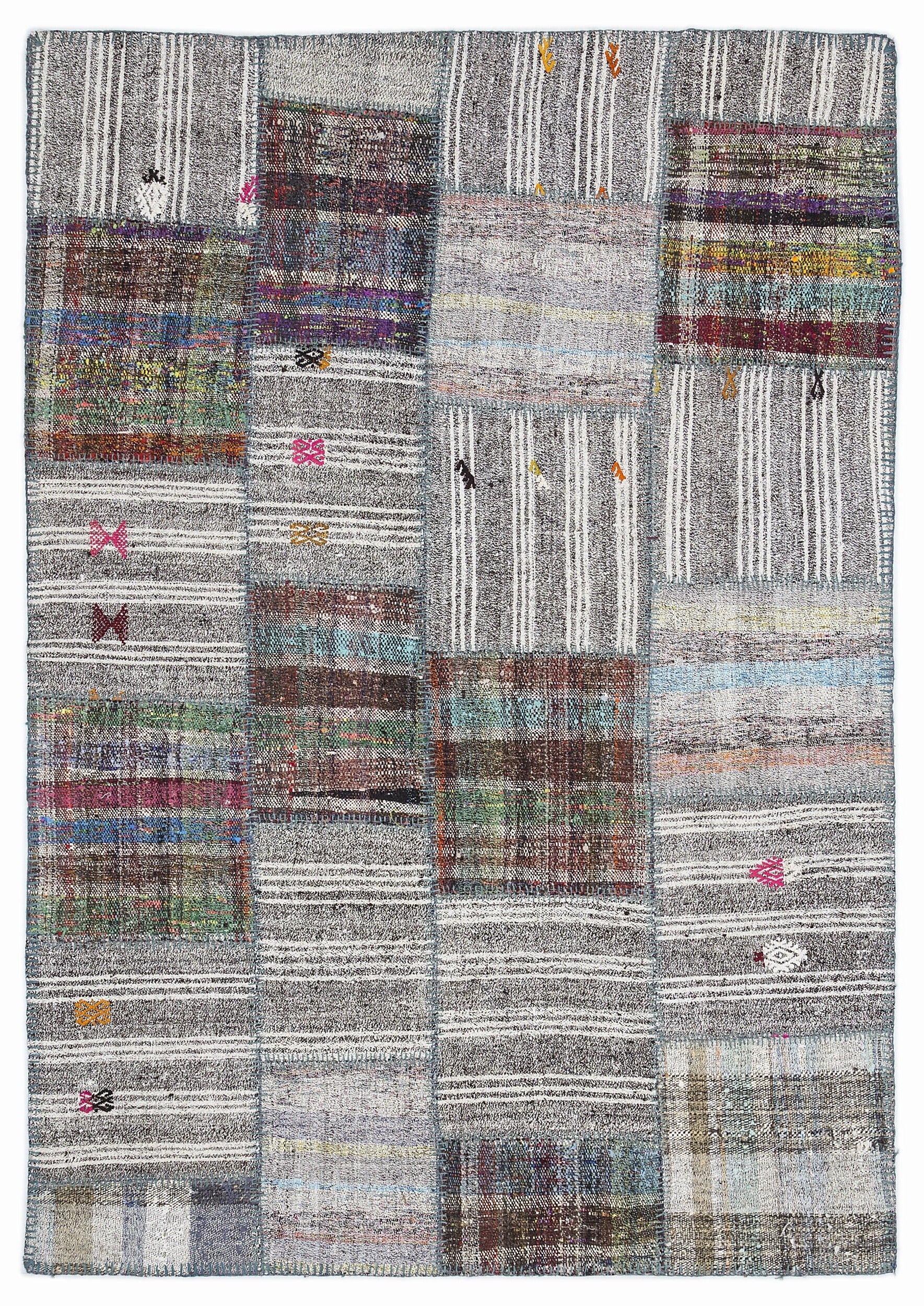 Teselya 1064 Brown Striped Wool Handmade Area Rug 5'3" x 7'7"