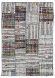 Teselya 1064 Brown Striped Wool Handmade Area Rug 5'3" x 7'7"