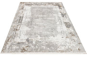 Microfiber Area Rug – Luxess Beige Frame Machine Made Rug With Cotton Base