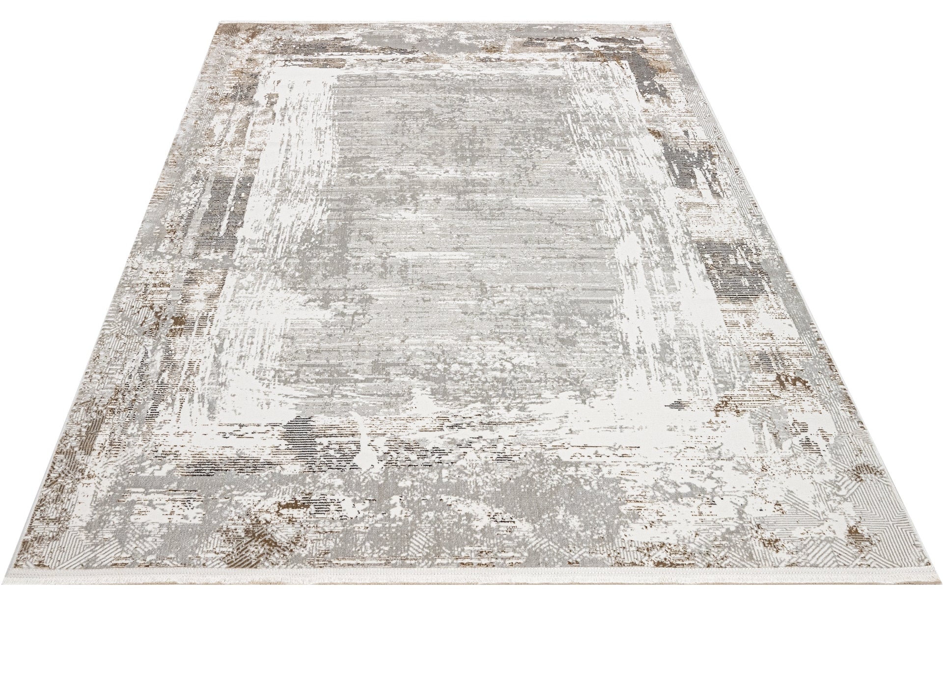 Microfiber Area Rug – Luxess Beige Frame Machine Made Rug With Cotton Base