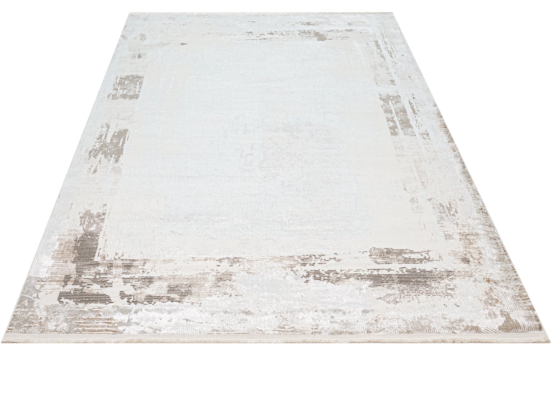 Microfiber Area Rug – Luxess Beige Frame Machine Made Rug With Cotton Base