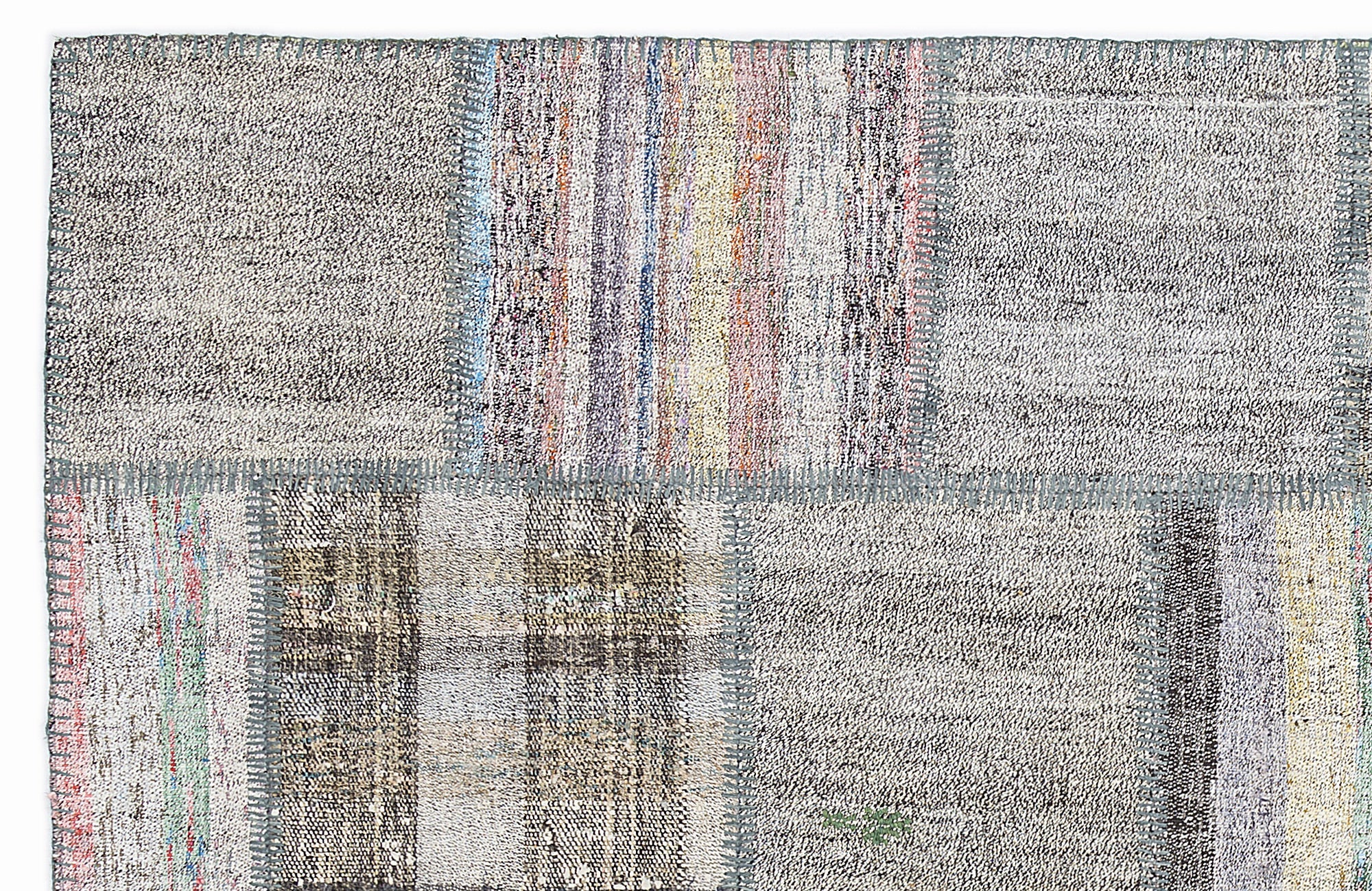 Teselya 1066 Grey Striped Wool Handmade Area Rug 5'3" x 7'7"