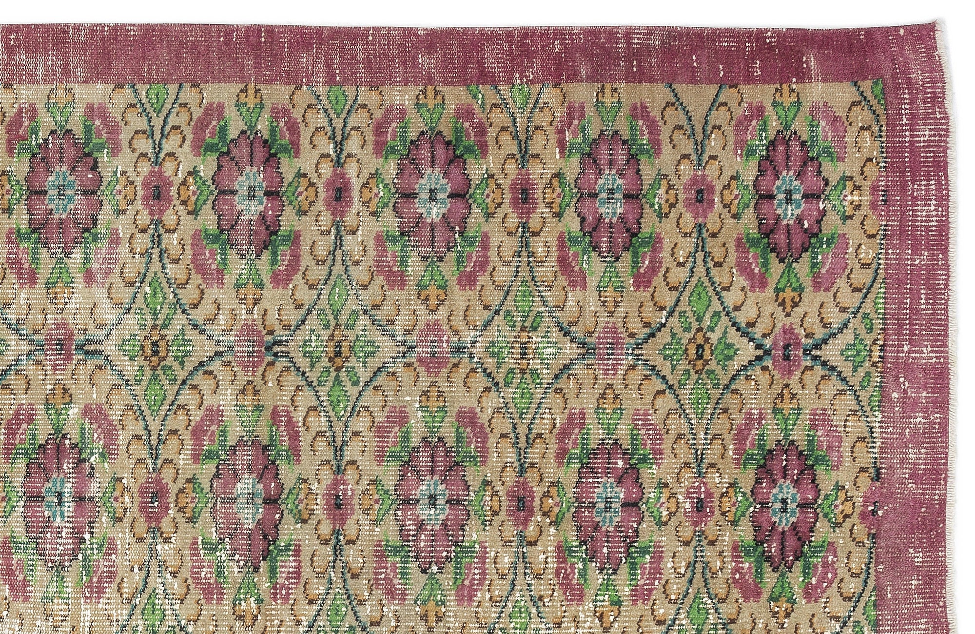 Atina Beige Vintage Wool Handmade Area Rug 4'8" x 8'9"