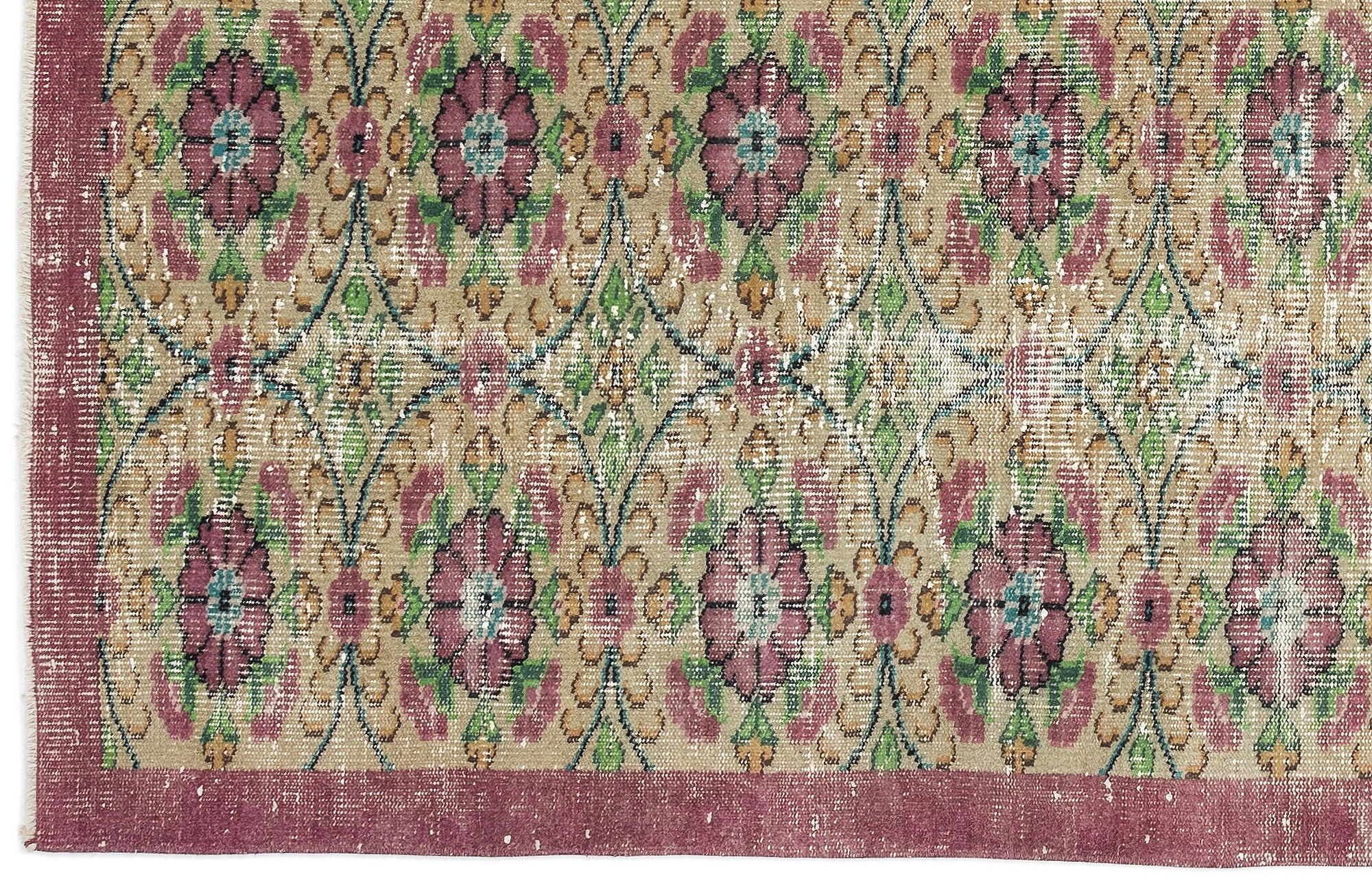 Atina Beige Vintage Wool Handmade Area Rug 4'8" x 8'9"