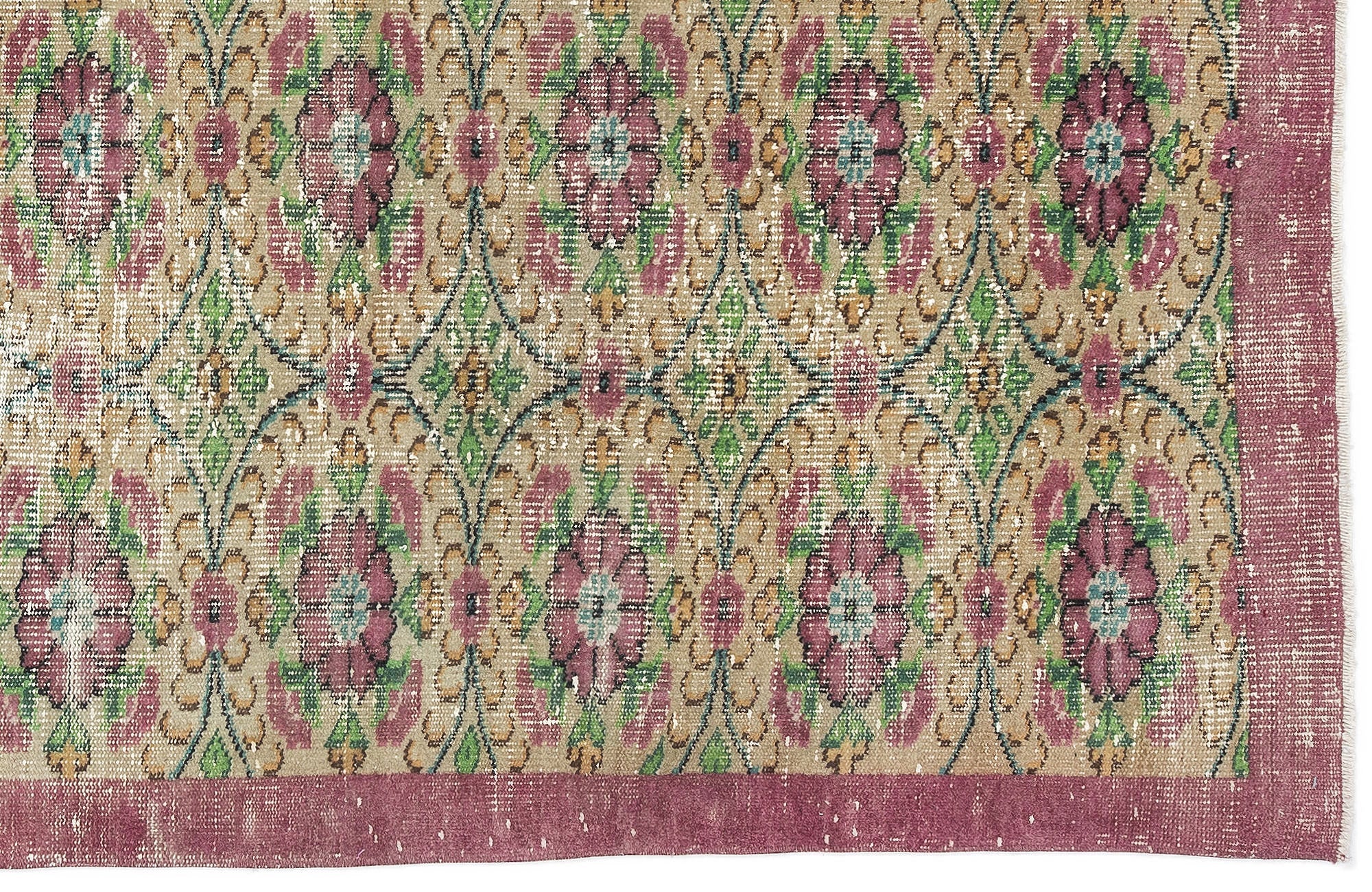Atina Beige Vintage Wool Handmade Area Rug 4'8" x 8'9"