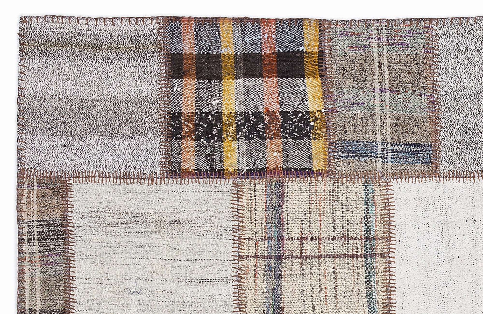 Teselya 1067 Brown Striped Wool Handmade Area Rug 5'3" x 7'7"