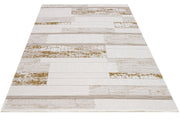 Gold Striped Area Rug – Machine Made Rug With Soft Touch Acrylic Yarn, 8 mm Pile Height