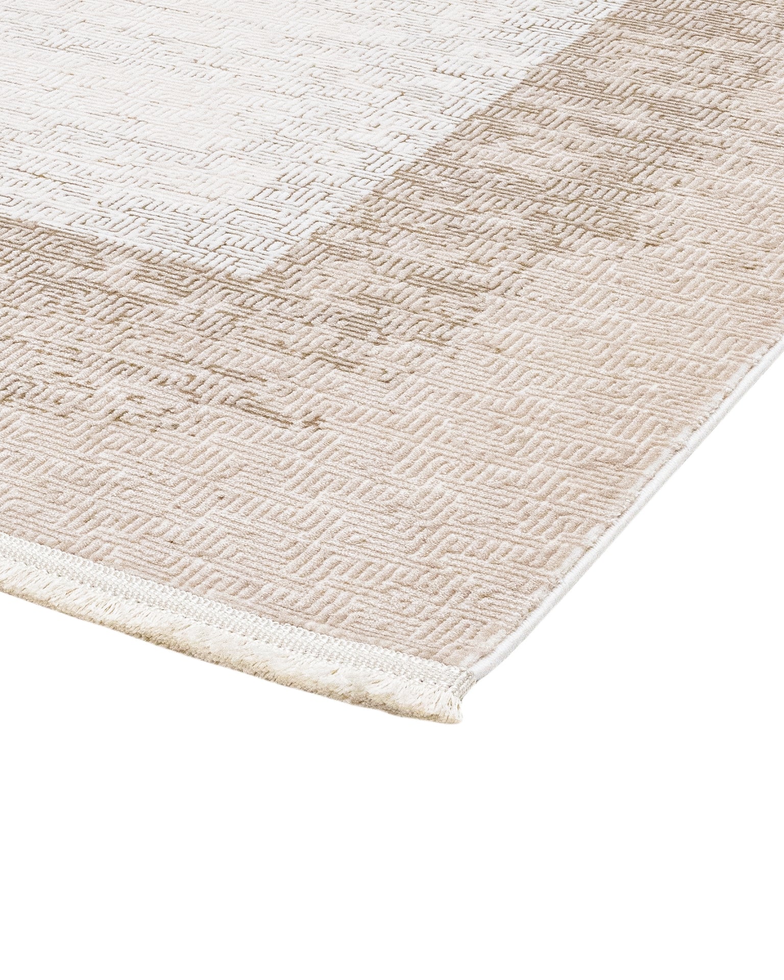 Beige Area Rug – Machine Made Rug with Framed Pattern and 8 mm Pile Height