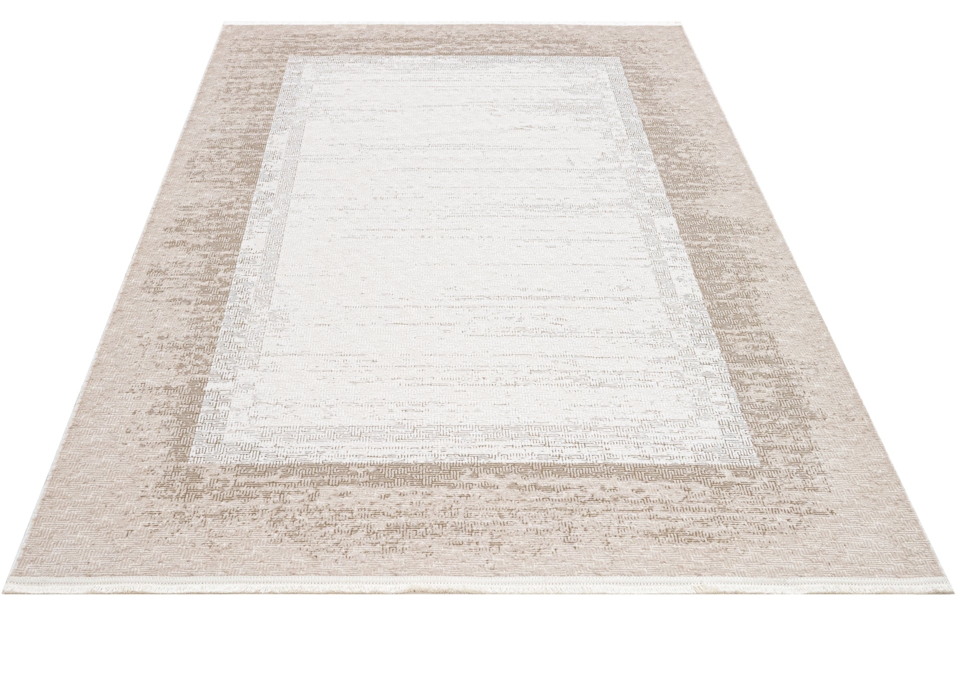 Beige Area Rug – Machine Made Rug with Framed Pattern and 8 mm Pile Height