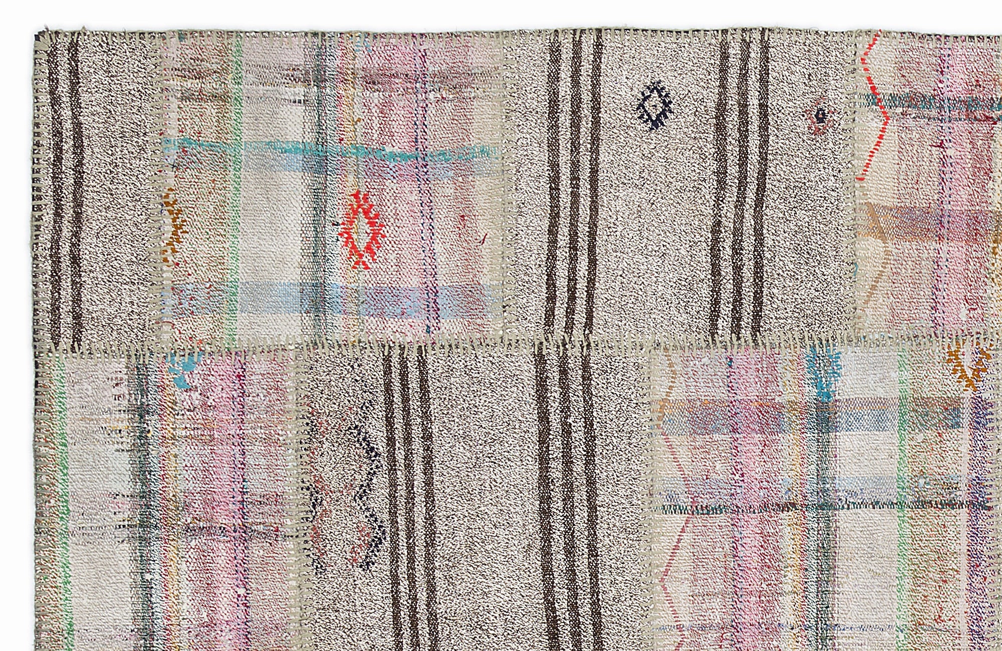 Teselya 1072 Beige Striped Wool Handmade Area Rug 5'3" x 7'7"