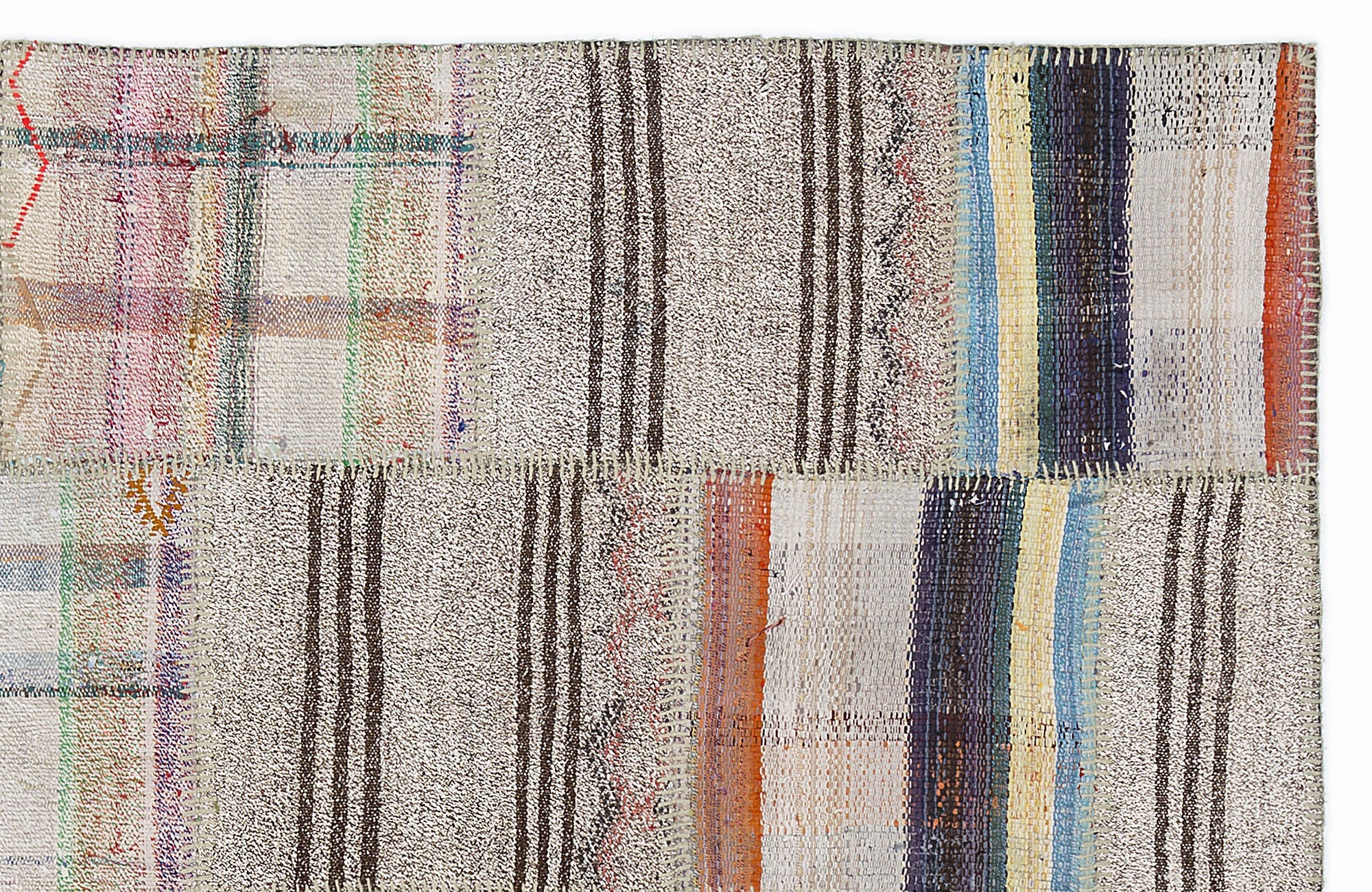 Teselya 1072 Beige Striped Wool Handmade Area Rug 5'3" x 7'7"