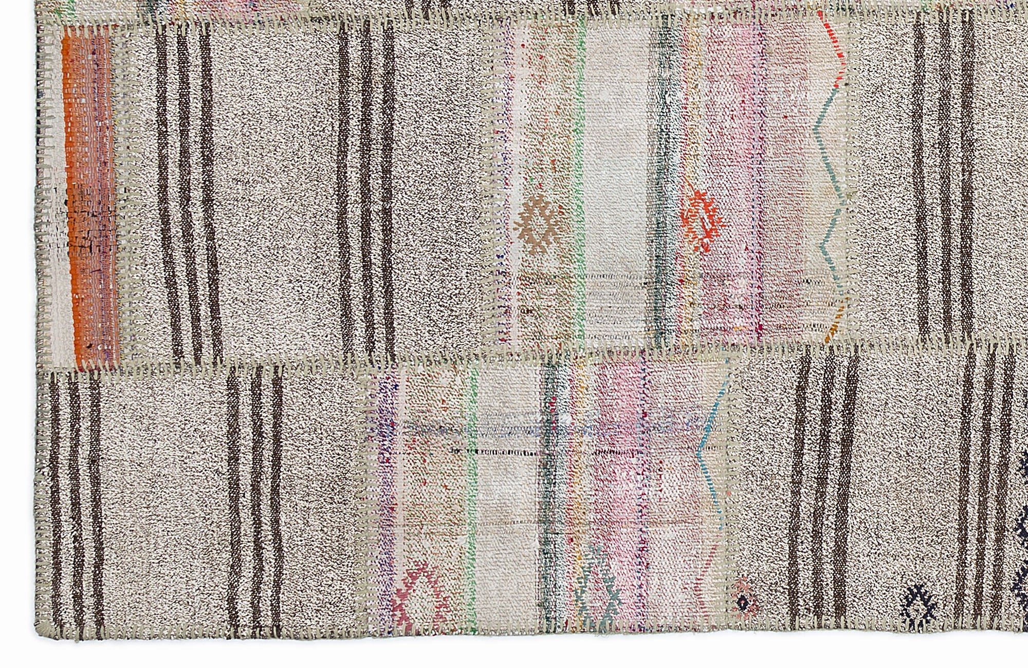 Teselya 1072 Beige Striped Wool Handmade Area Rug 5'3" x 7'7"
