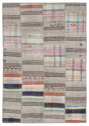 Teselya 1072 Beige Striped Wool Handmade Area Rug 5'3" x 7'7"