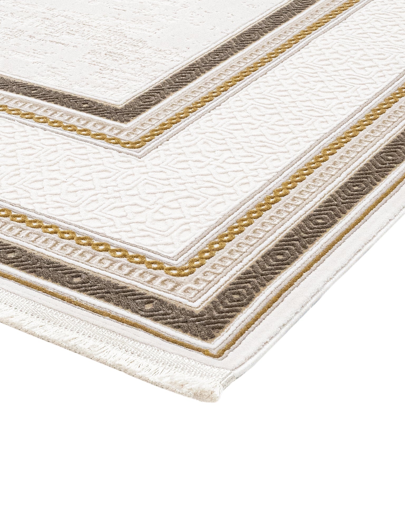 Beige Area Rug – Machine Made Rug with Framed Pattern & 8mm Pile Height