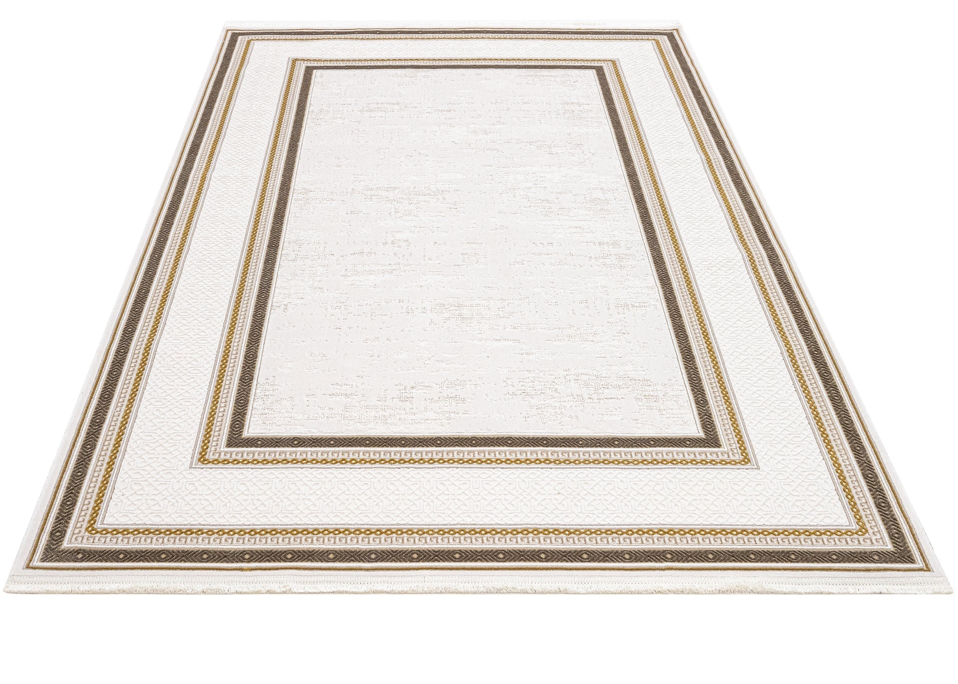 Beige Area Rug – Machine Made Rug with Framed Pattern & 8mm Pile Height