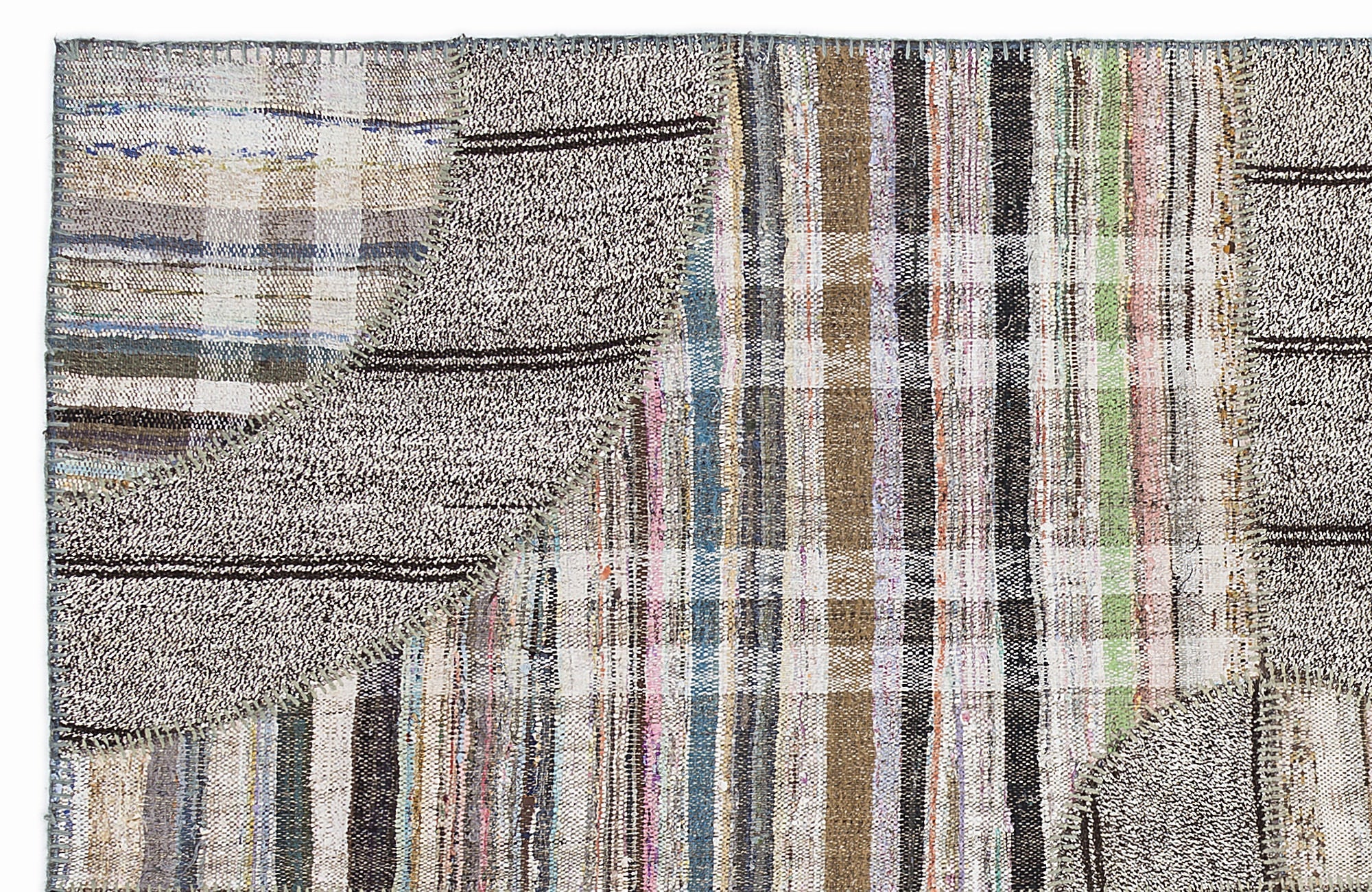 Teselya 1073 Brown Striped Wool Handmade Area Rug 5'3" x 7'7"