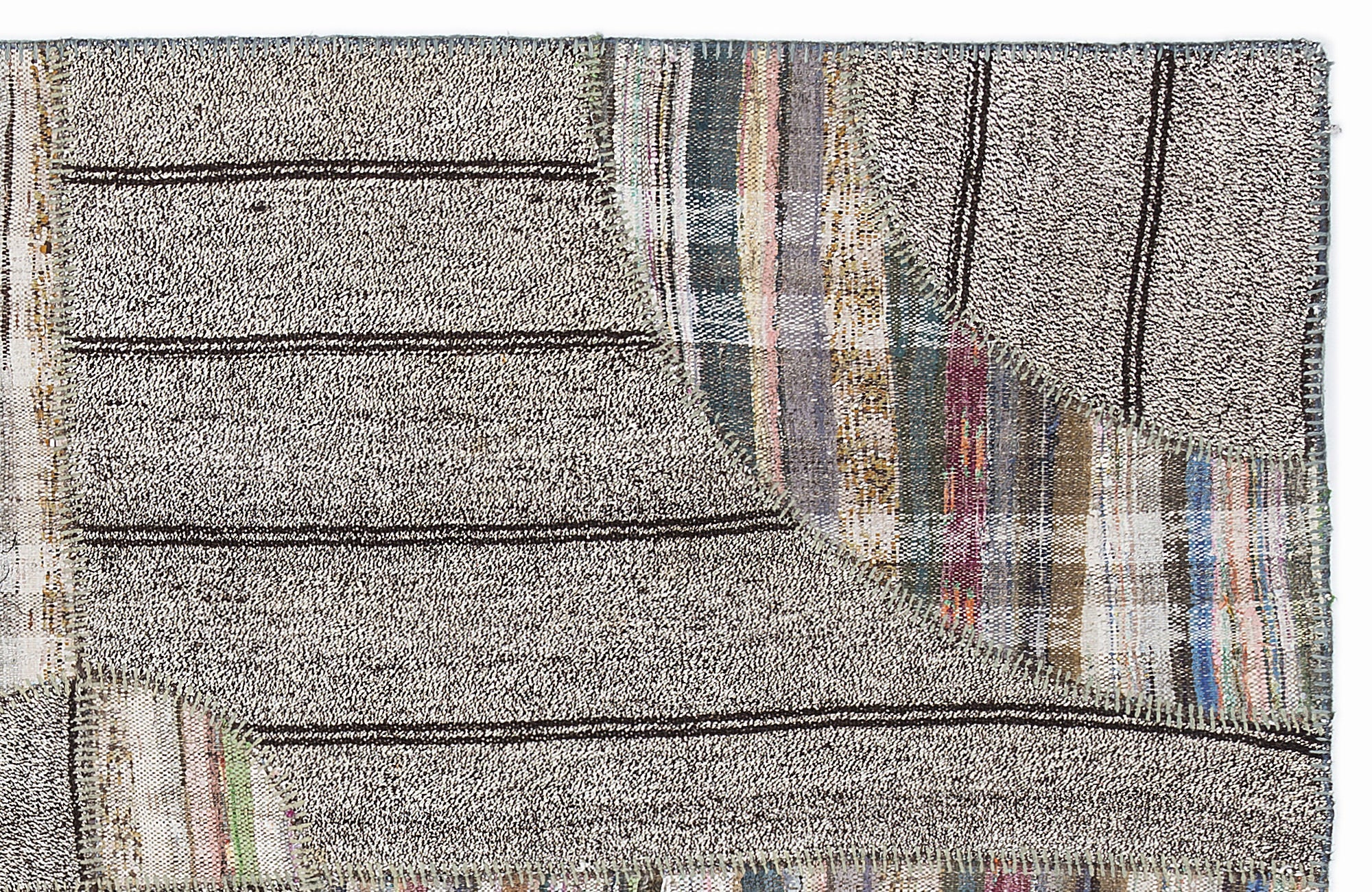 Teselya 1073 Brown Striped Wool Handmade Area Rug 5'3" x 7'7"