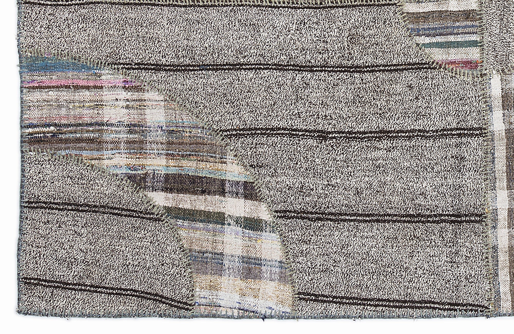 Teselya 1073 Brown Striped Wool Handmade Area Rug 5'3" x 7'7"