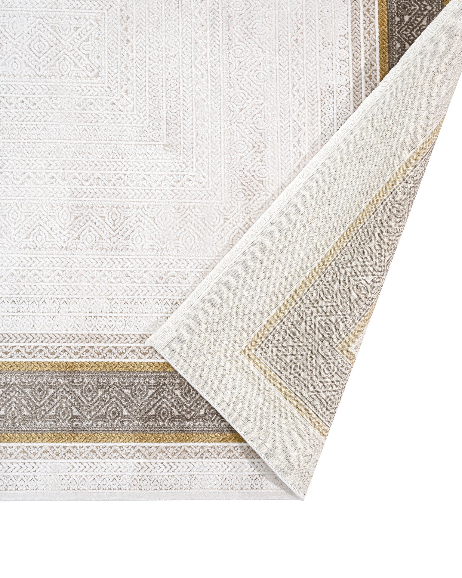 Beige Area Rug – Machine Made Rug with Framed Pattern, 8 mm Pile Height