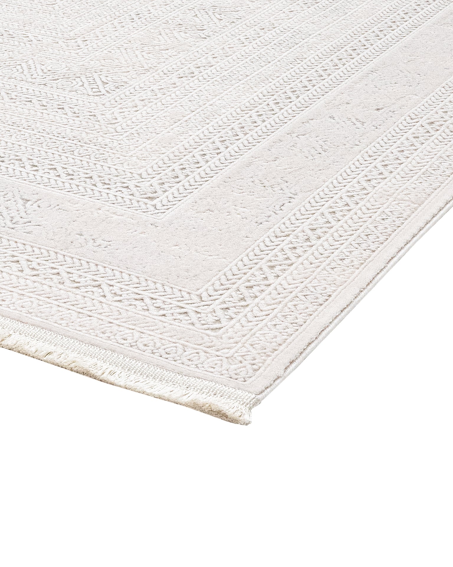 Cream Area Rug - Machine Made Rug with Framed Pattern & 8 mm Pile Height