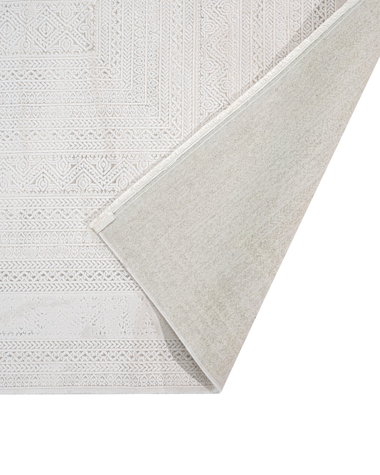 Cream Area Rug - Machine Made Rug with Framed Pattern & 8 mm Pile Height