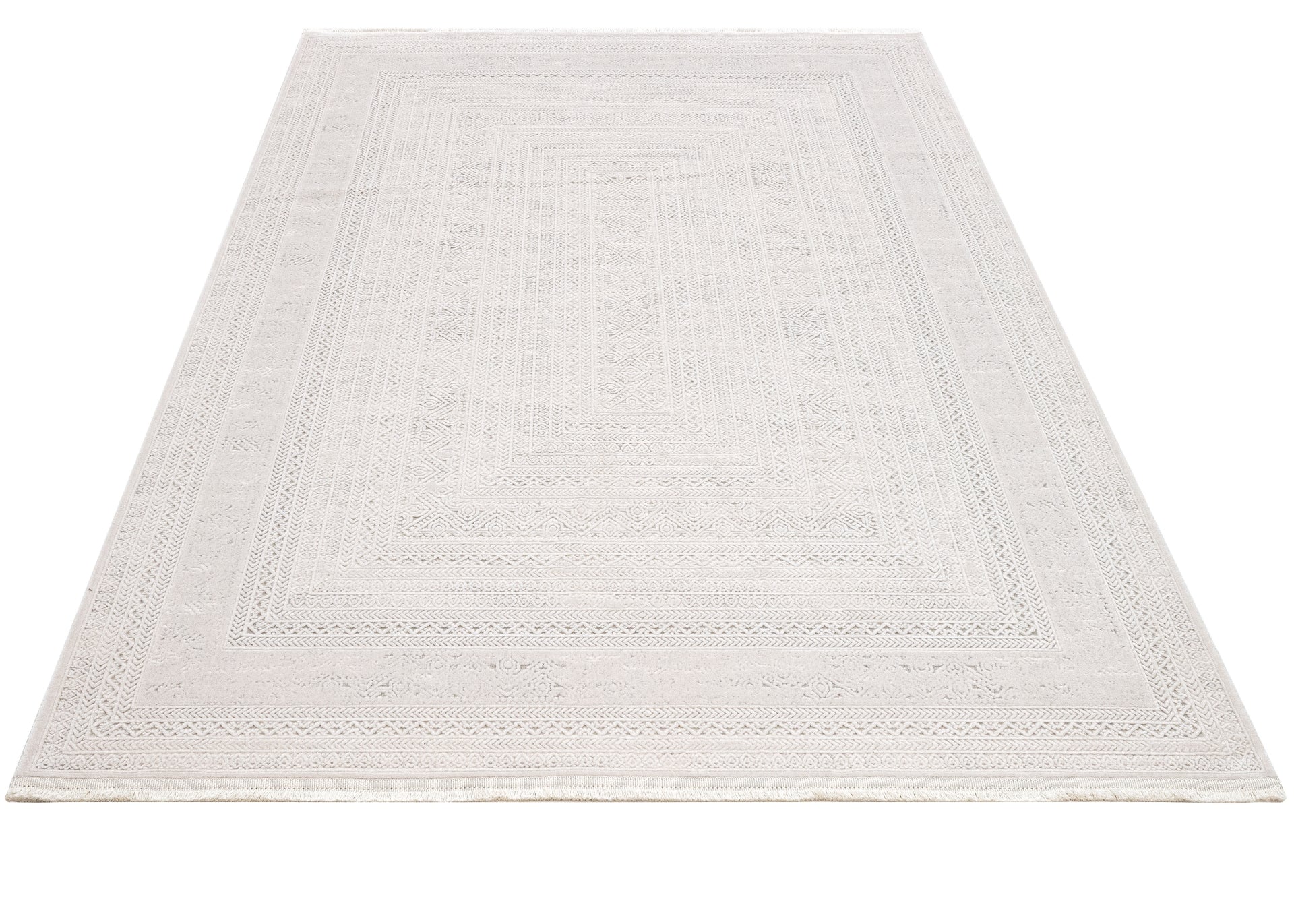 Cream Area Rug - Machine Made Rug with Framed Pattern & 8 mm Pile Height
