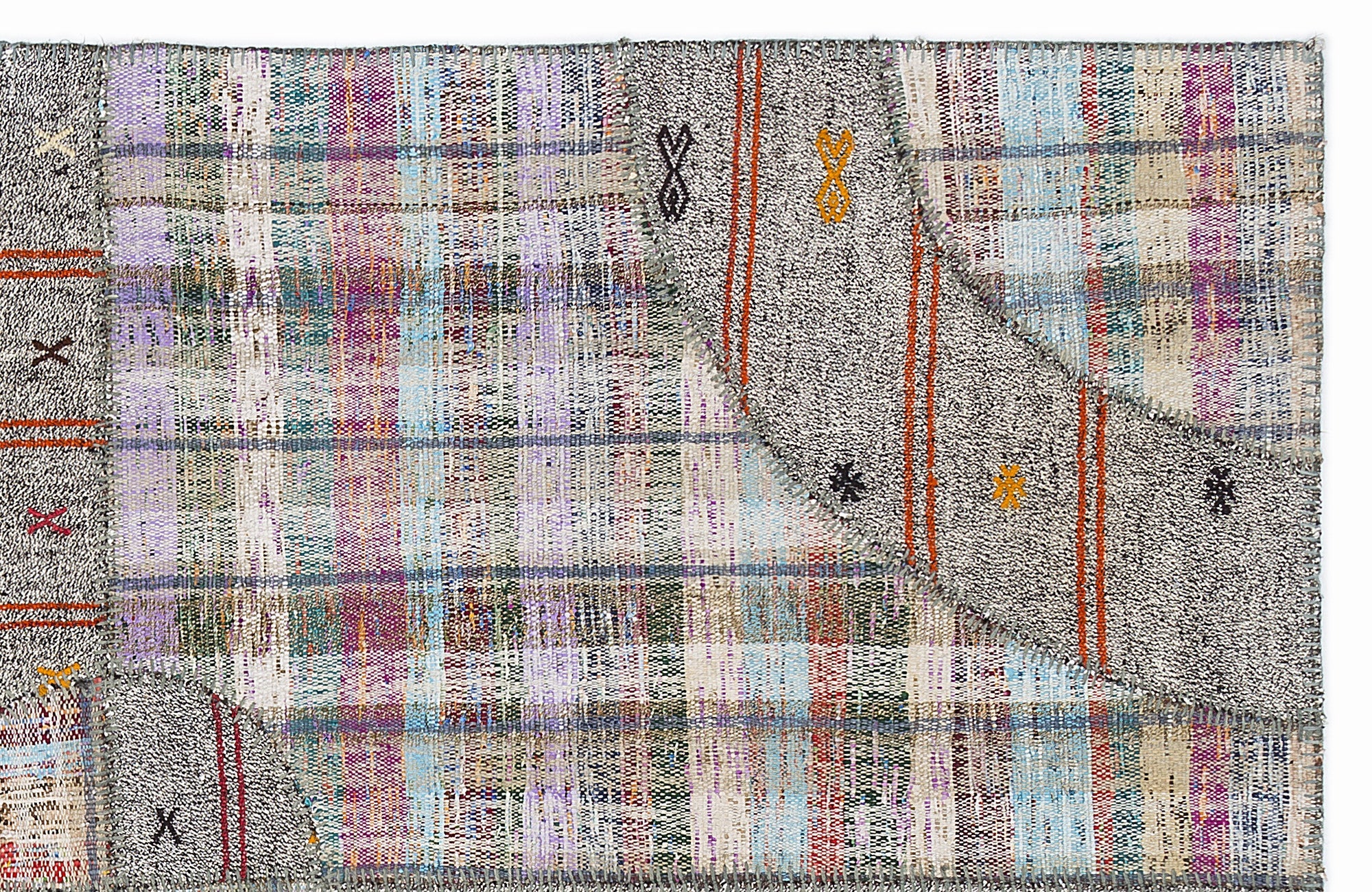 Teselya 1074 Grey Striped Wool Handmade Area Rug 5'3" x 7'7"