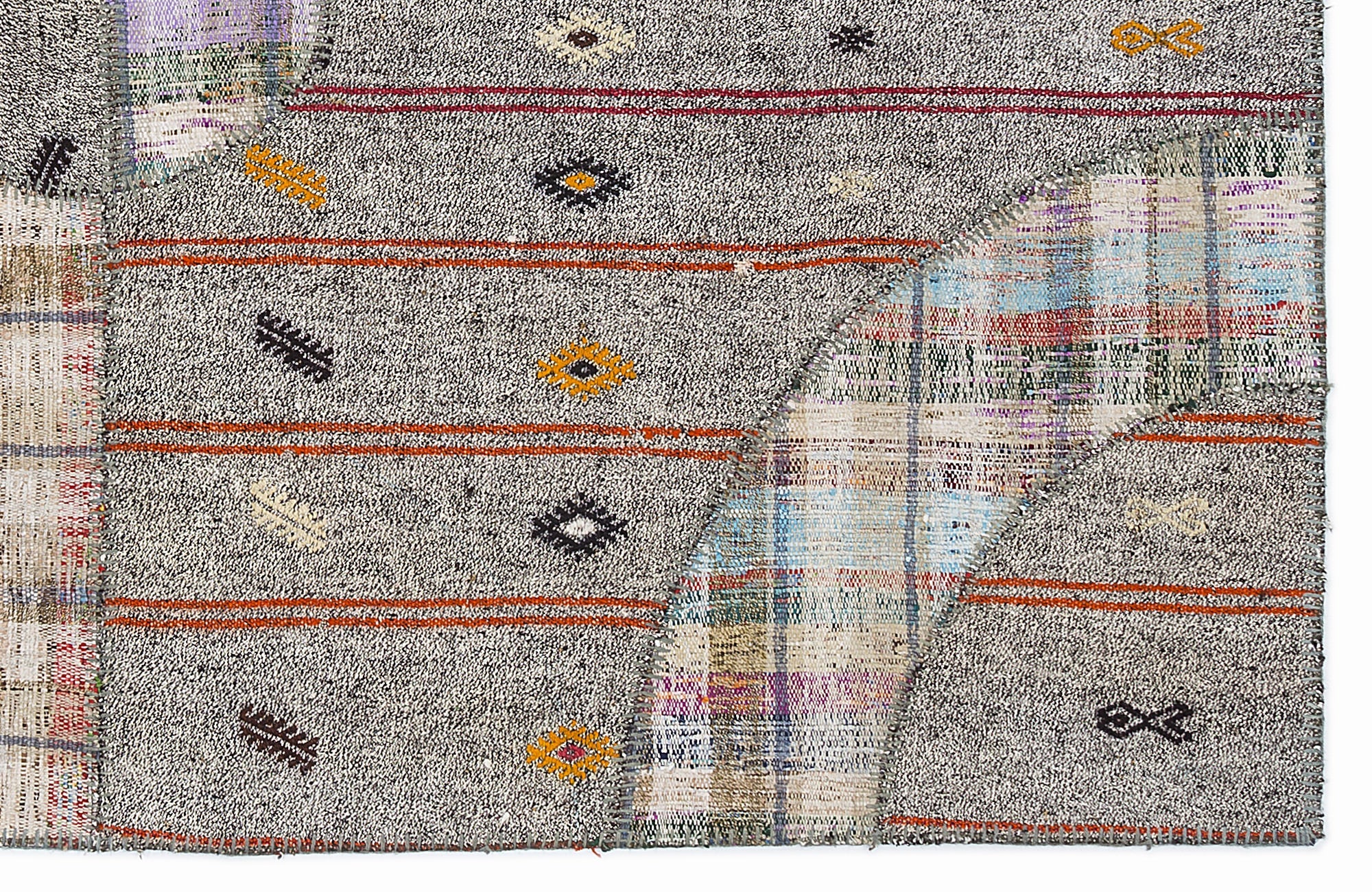 Teselya 1074 Grey Striped Wool Handmade Area Rug 5'3" x 7'7"