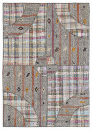 Teselya 1074 Grey Striped Wool Handmade Area Rug 5'3" x 7'7"